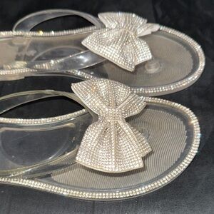 Forever 21 Clear Rhinestone Bow Sandals